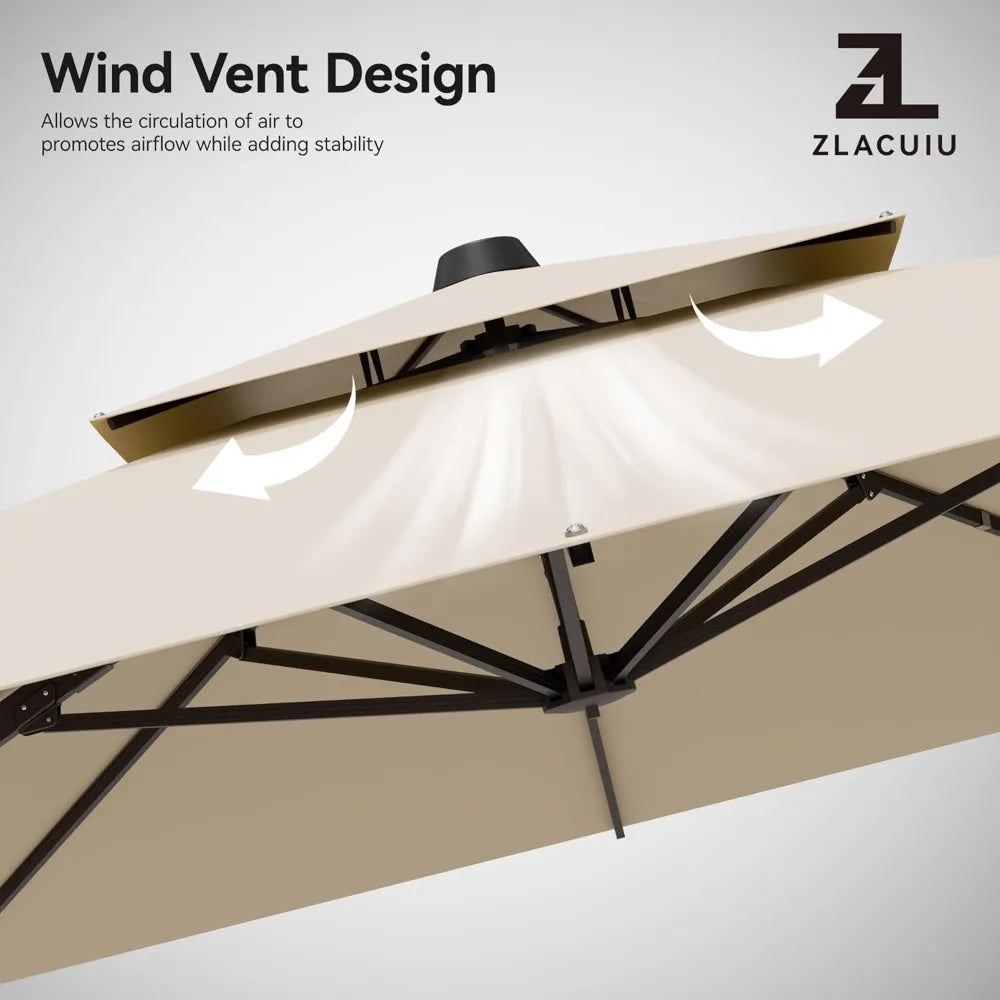9' X 12' Cantilever Patio Umbrella 360°Rotation Rectangular Outdoor Large Offset Umbrellas Double Top Heavy Duty Windproof