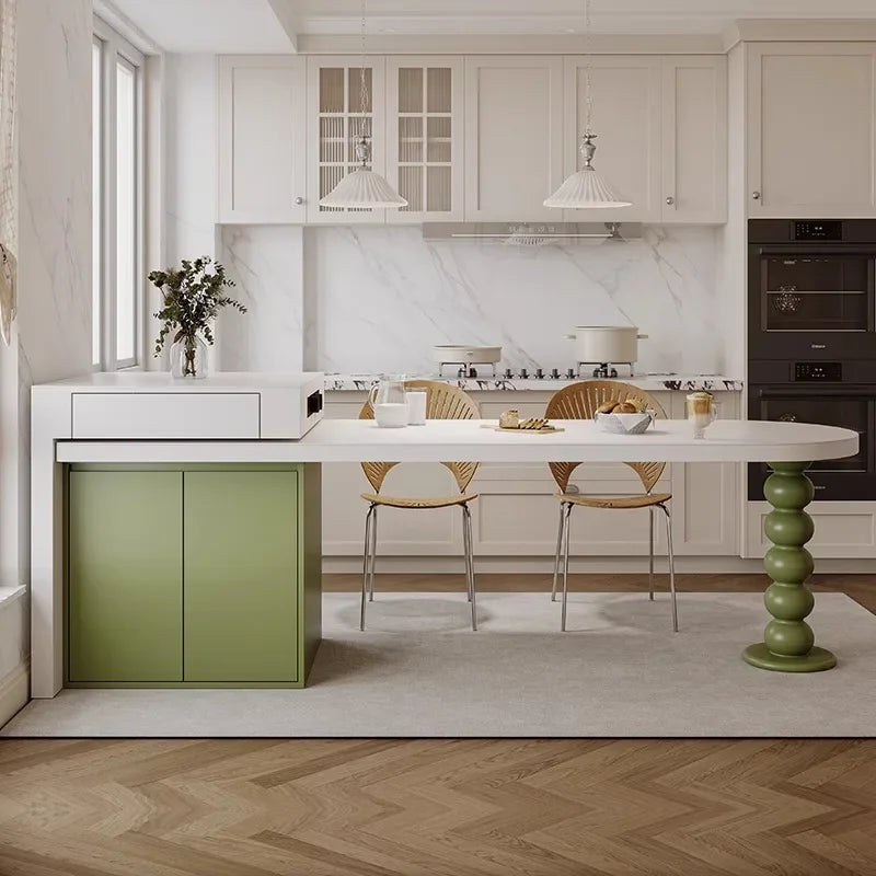 Island Table French Light Luxury Retractable Integrated Celebrity Family Apartment Arc Island Rock Plate Dining Table And Chairs