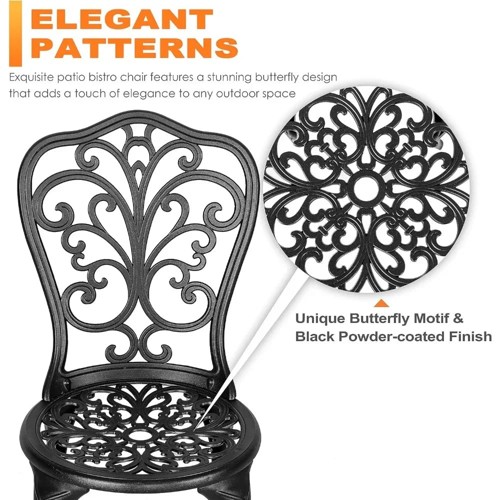 3 Piece Outdoor Bistro Table Set, All Weather Cast Aluminum Patio Bistro Sets Patio Table and Chairs Set of 2 with Umbrella Hole