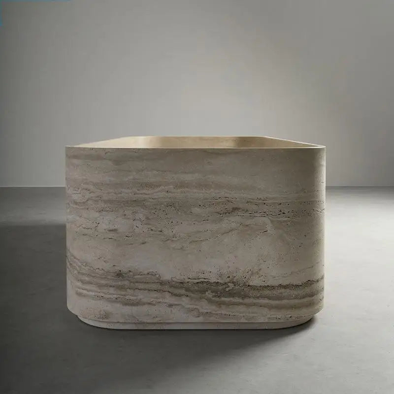 Luxury Natural Marble Bathtub - Double Sized Soaking Tub for Hotel Villa Spa, Artistic Freestanding Tub for Indoor Outdoor Use
