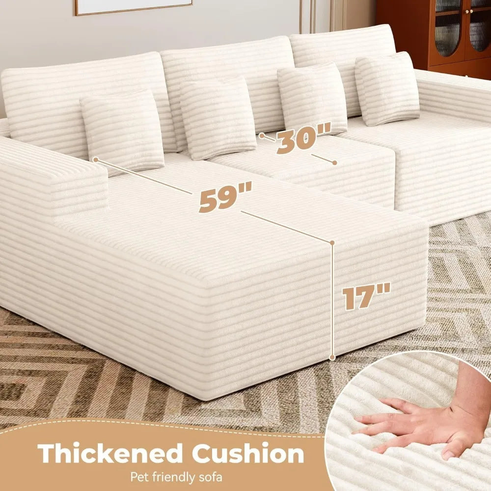 110” cloud sectional couch, boneless sofa for living room, modular sectional sofa with deep seat, comfy fluffy couch with l-shap