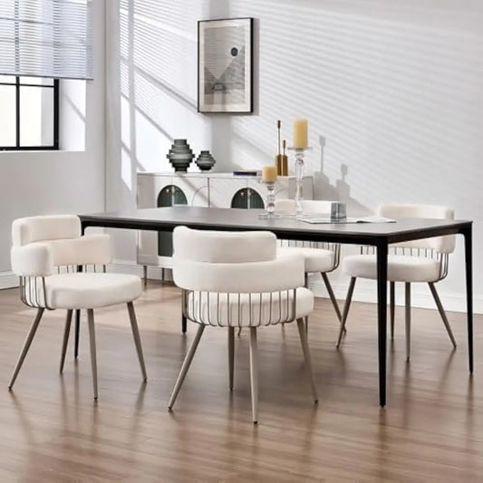 Dining Chairs Set of 4, Mid Century Upholstered Fabric Kitchen Chair w/Metal Legs, Comfy Curved Back Accent Arm Chair