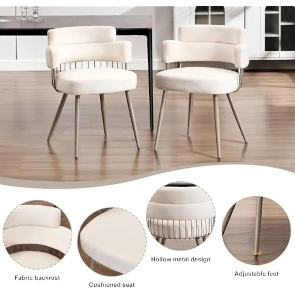 Dining Chairs Set of 4, Mid Century Upholstered Fabric Kitchen Chair w/Metal Legs, Comfy Curved Back Accent Arm Chair
