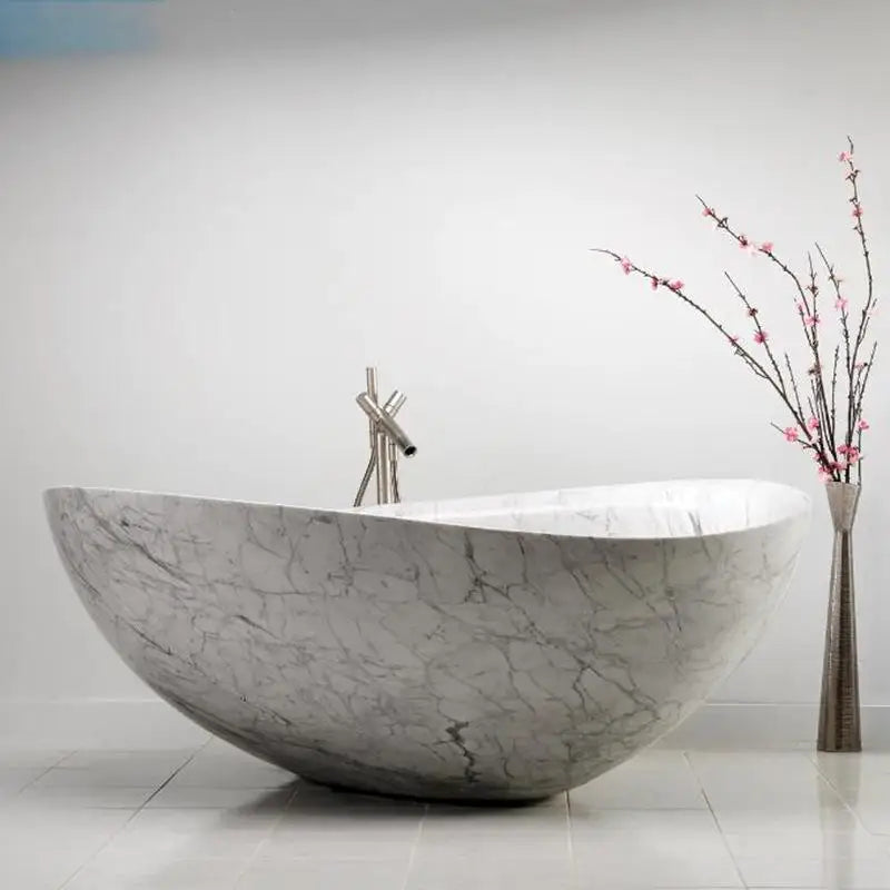 Luxury Natural Marble Bathtub - Double Sized Soaking Tub for Hotel Villa Spa, Artistic Freestanding Tub for Indoor Outdoor Use