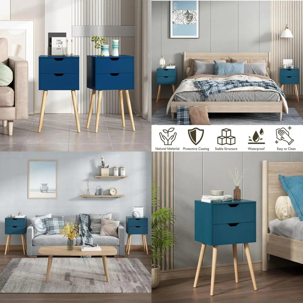 Solid Wood Nightstands Set of 2, Bedroom Side Tables with Drawers and Large Storage, End Table for Home