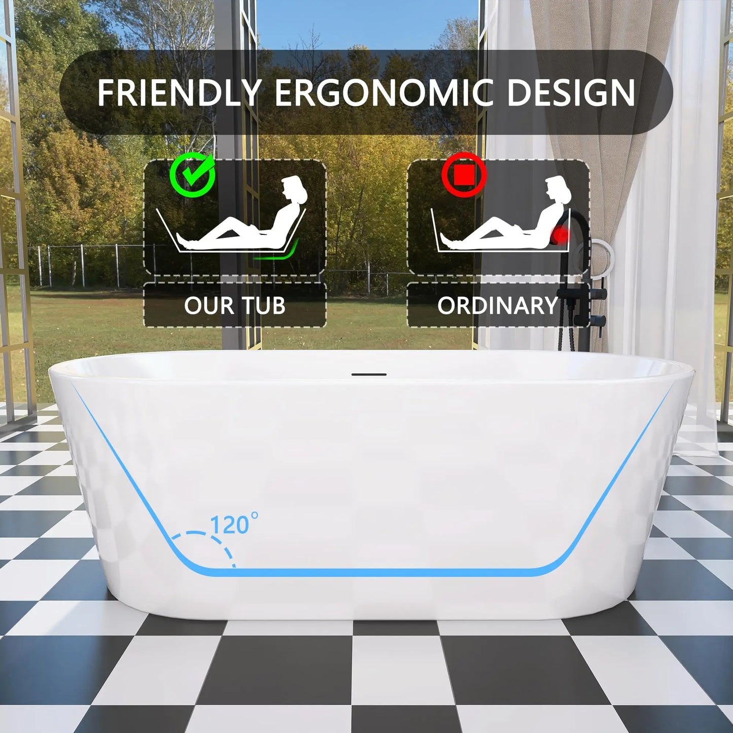 67" Acrylic Freestanding Bathtub, Soaking Tub for Bathroom, Stand Alone Tub, cUPC Certified, Integrated Overflow and Drain