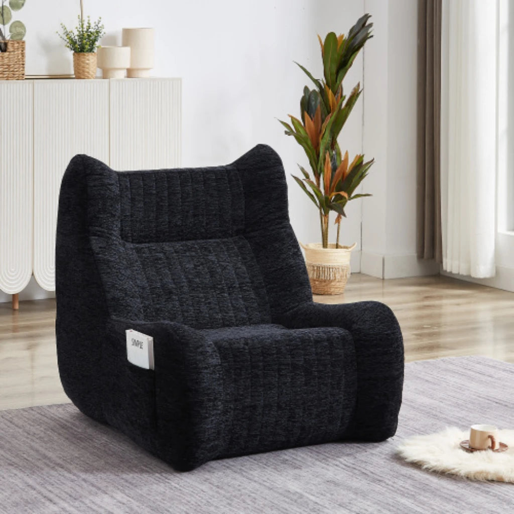 Adult with armrests, oversized beanbag chair, comfortable lazy sofa, living room, bedroom floor, leisure chair