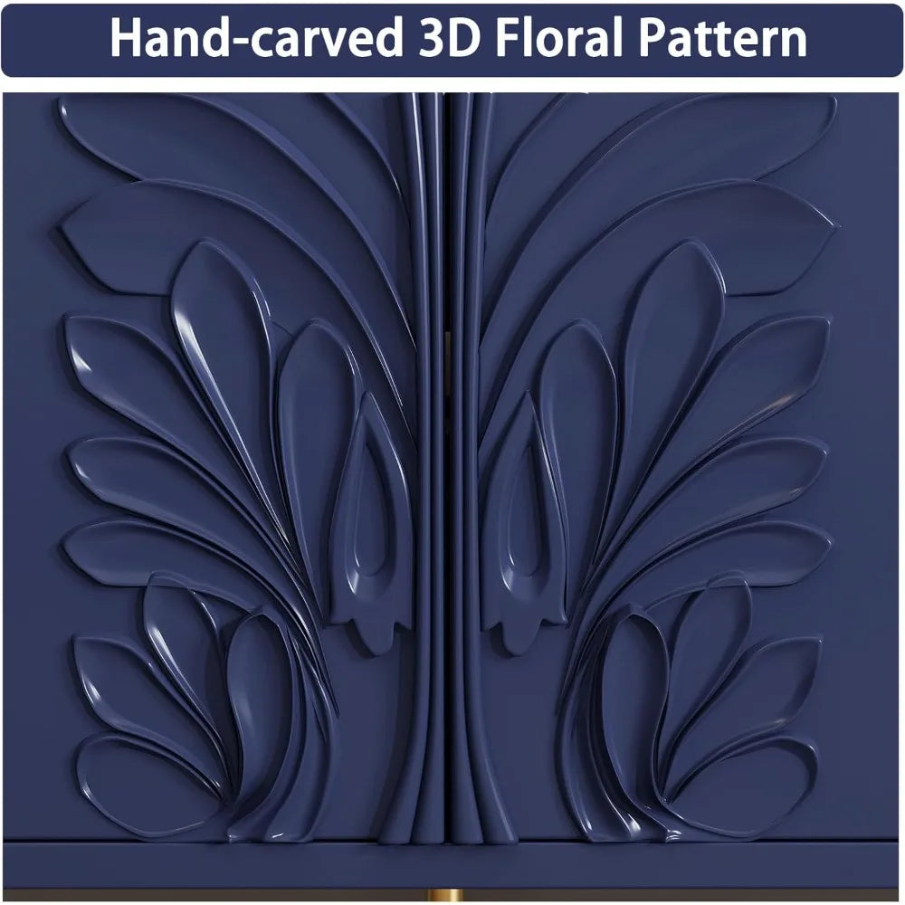 TV Stand for TVs up to 75 Inches, Mid Century Modern Entertainment Center with 3D Flower Pattern, Wood Media Console