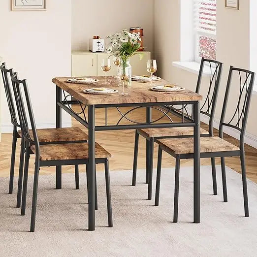 Dining Table Set, With 4 Chairs, Rectangular Dining Table Set For 4, Kitchen Table Set