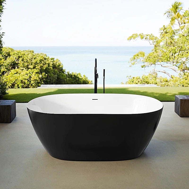 59" Acrylic Free Standing Tub Classic Oval Shape Soaking Tub Adjustable Freestanding Bathtub with Integrated Slotted Overflow an