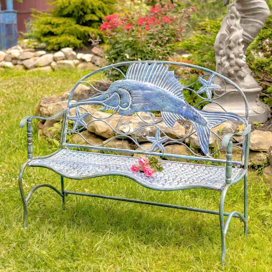 Coastal Blue Metal Furniture Collection BenchArm Chair (Swordfish Bench)
