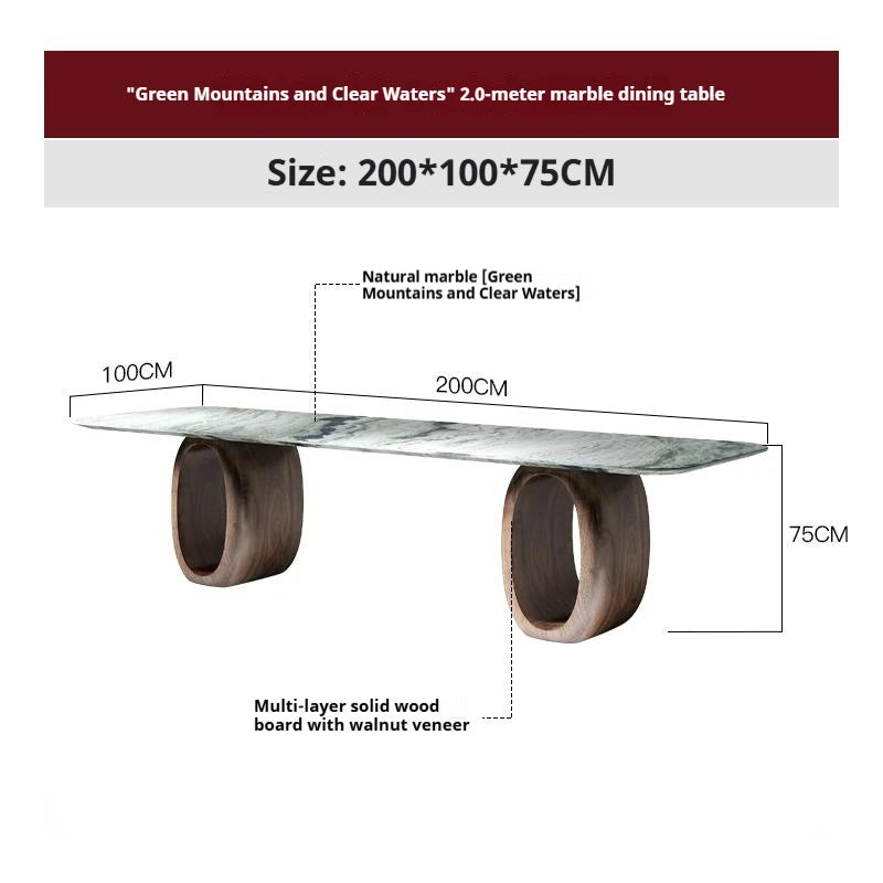Luxury Natural Marble Dining Table, Rectangle Italian Modern Design with Walnut Wood, Customizable Designer Table for Villa