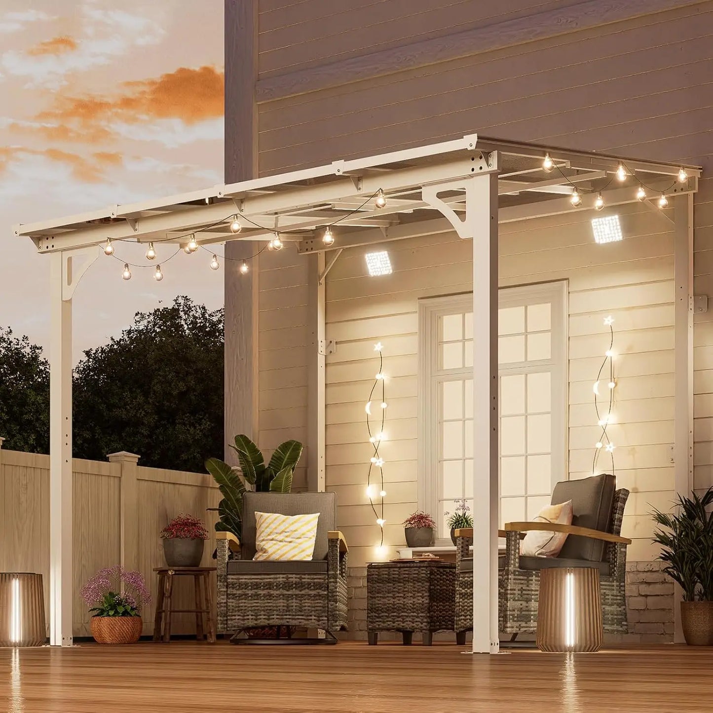 Wall Mounted Lean to Metal Awnings with Sloped Roof, Outdoor Patio Gazebo Awning for Backyard, Deck