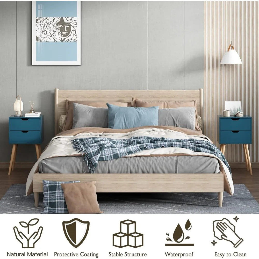 Solid Wood Nightstands Set of 2, Bedroom Side Tables with Drawers and Large Storage, End Table for Home