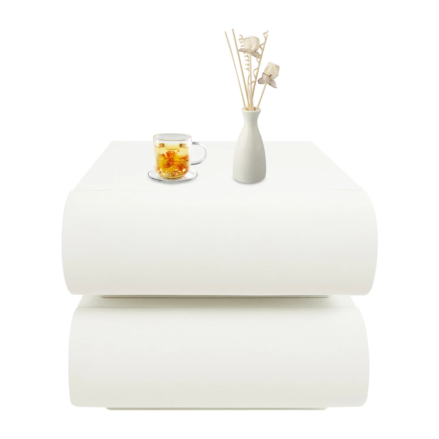 Modern Creamy White Nightstand Bedside Table End Table With 2 Drawers For Study, Bedroom, And Living Room