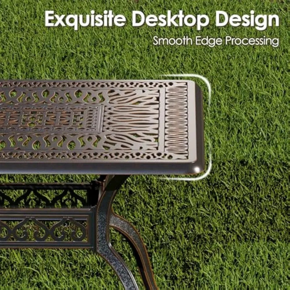 Outdoor Dining Set of 6, Retro Patio Dining Table Set with 6 Chairs, 59” Rectangular Table and Chair Set with Umbrella