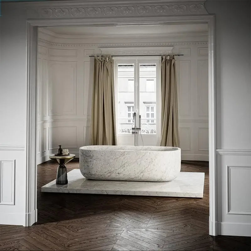 Luxury Natural Marble Bathtub Custom-Made Double Soaking Tub for Hotel Villa Artistic Indoor Outdoor Design High-End Durable