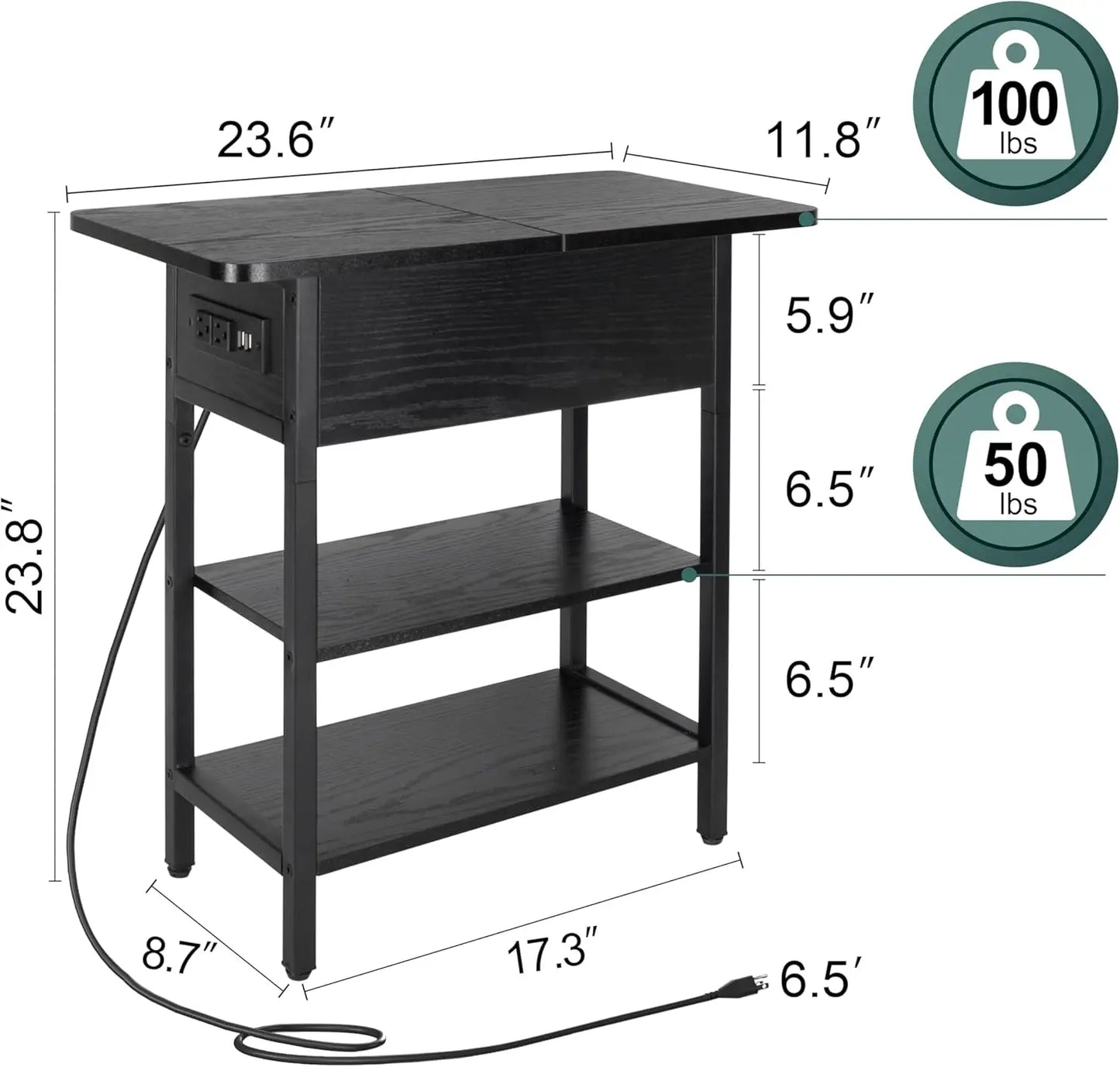End Table w/Charging Station, Flip Top Side Table with USB Ports and Outlets, Narrow Nightstand with Storage Shelves,nightstands