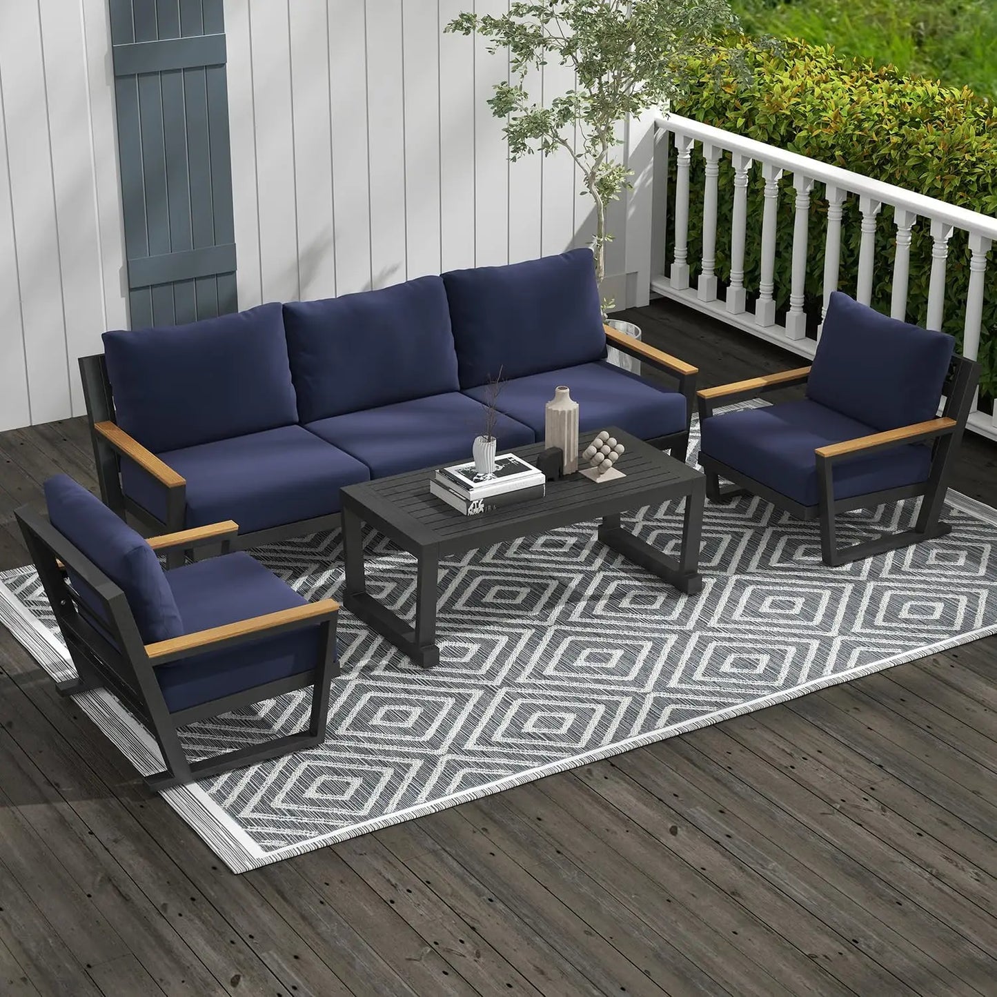 Aluminum Outdoor Furniture with Coffee Table,5 Seats Patio Furniture Set Sectional Waterproof Sofa with Conversation Set Table