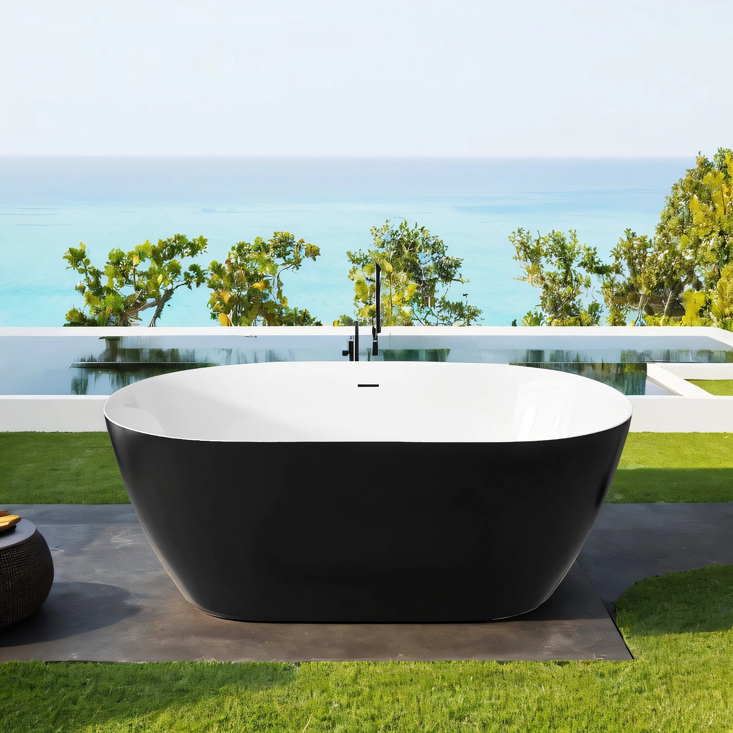 59" Acrylic Free Standing Tub Classic Oval Shape Soaking Tub Adjustable Freestanding Bathtub with Integrated Slotted Overflow an