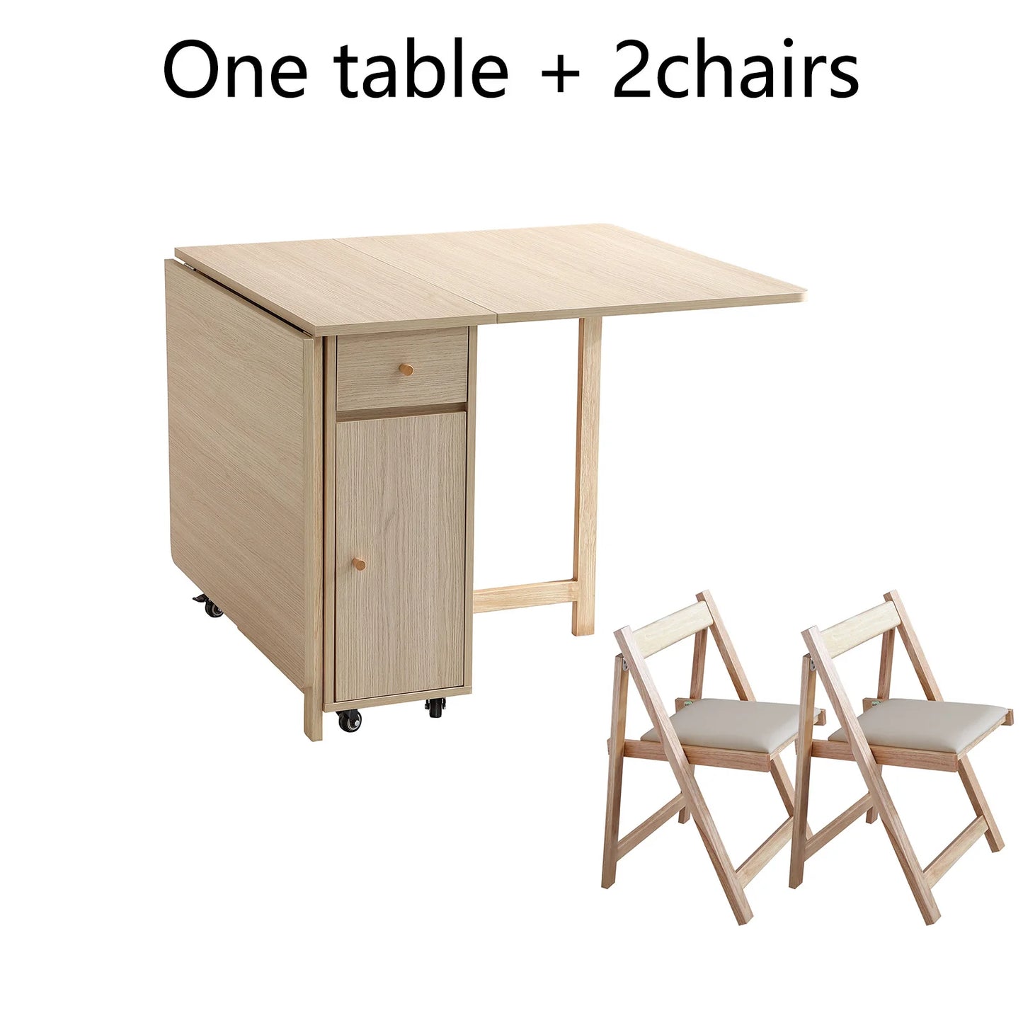Folding Dining Table with 2 Drawers and 4 Wheels for Living Room,Kitchen, Farmhouse, Space Saving Table