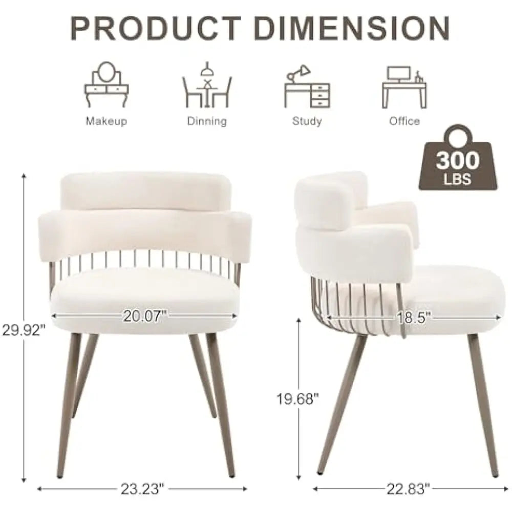 Dining Chairs Set of 4, Mid Century Upholstered Fabric Kitchen Chair w/Metal Legs, Comfy Curved Back Accent Arm Chair