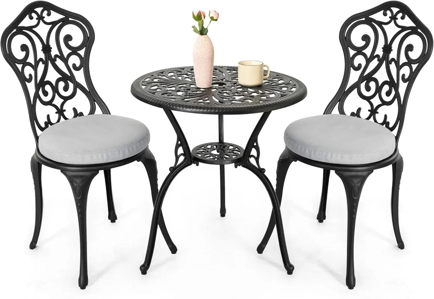 3 Piece Outdoor Bistro Table Set, All Weather Cast Aluminum Patio Bistro Sets Patio Table and Chairs Set of 2 with Umbrella Hole