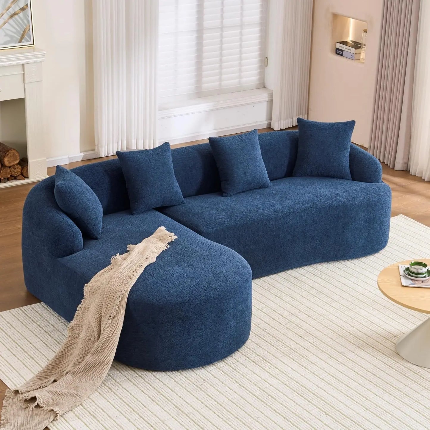 Oversized Sectional Sofa with Chaise for Living Room, 99" Modern Luxury Chenille 4-Seater Sofa Extra Wide Seat L-Shape Curved