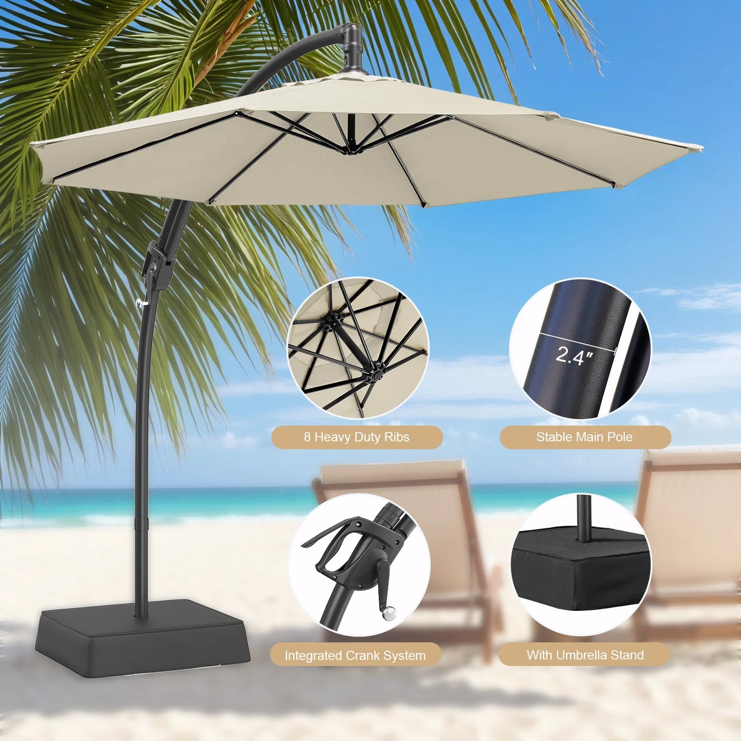 Outdoor Patio Umbrella with Base Includeds, 10 FT Patio Umbrella with Stands Wind and Weather, 240G/M2, UPF50+