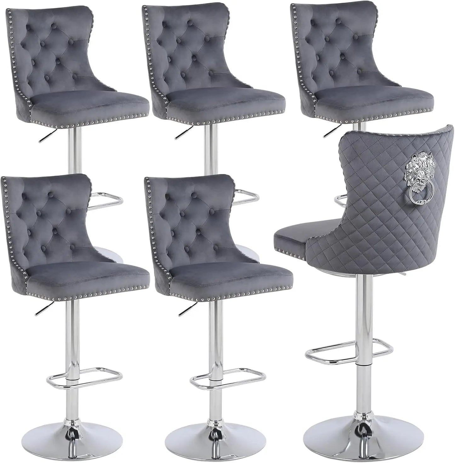 Gold Bar Stools Set of 6,  Velvet Tufted Barstools Upholstered Bar Height Chairs for Kitchen Island, Dining Room, Cafe, Cream