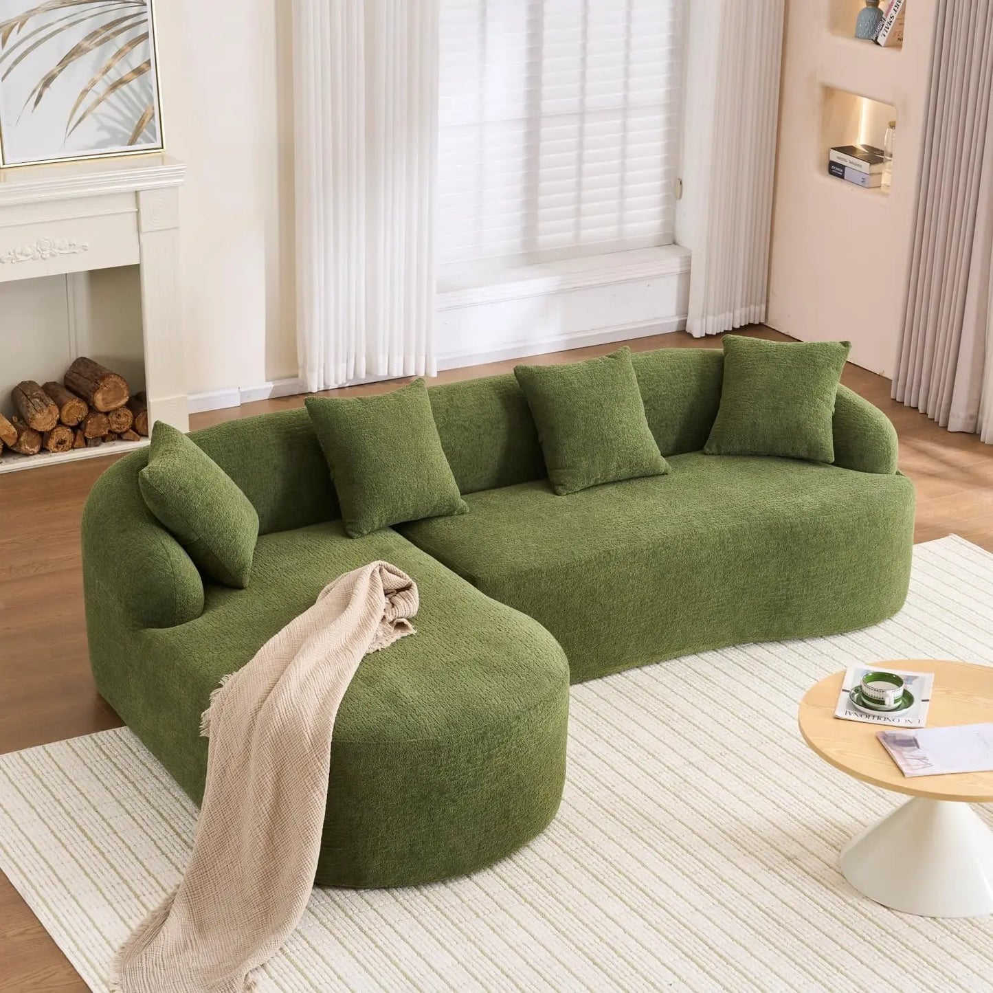 Oversized Sectional Sofa with Chaise for Living Room, 99" Modern Luxury Chenille 4-Seater Sofa Extra Wide Seat L-Shape Curved