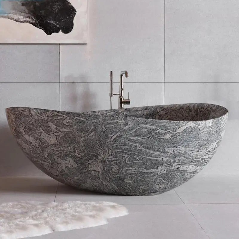 Luxury Natural Marble Bathtub - Double Sized Soaking Tub for Hotel Villa Spa, Artistic Freestanding Tub for Indoor Outdoor Use