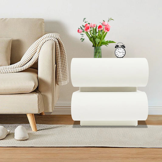 Modern Creamy White Nightstand Bedside Table End Table With 2 Drawers For Study, Bedroom, And Living Room