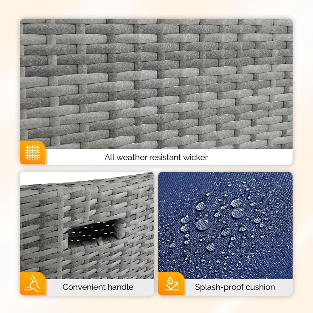 3 PCS Wicker Outdoor Patio Bistro Set, Patio Furniture Set for Small Space with Glass Top Table Dining Chairs