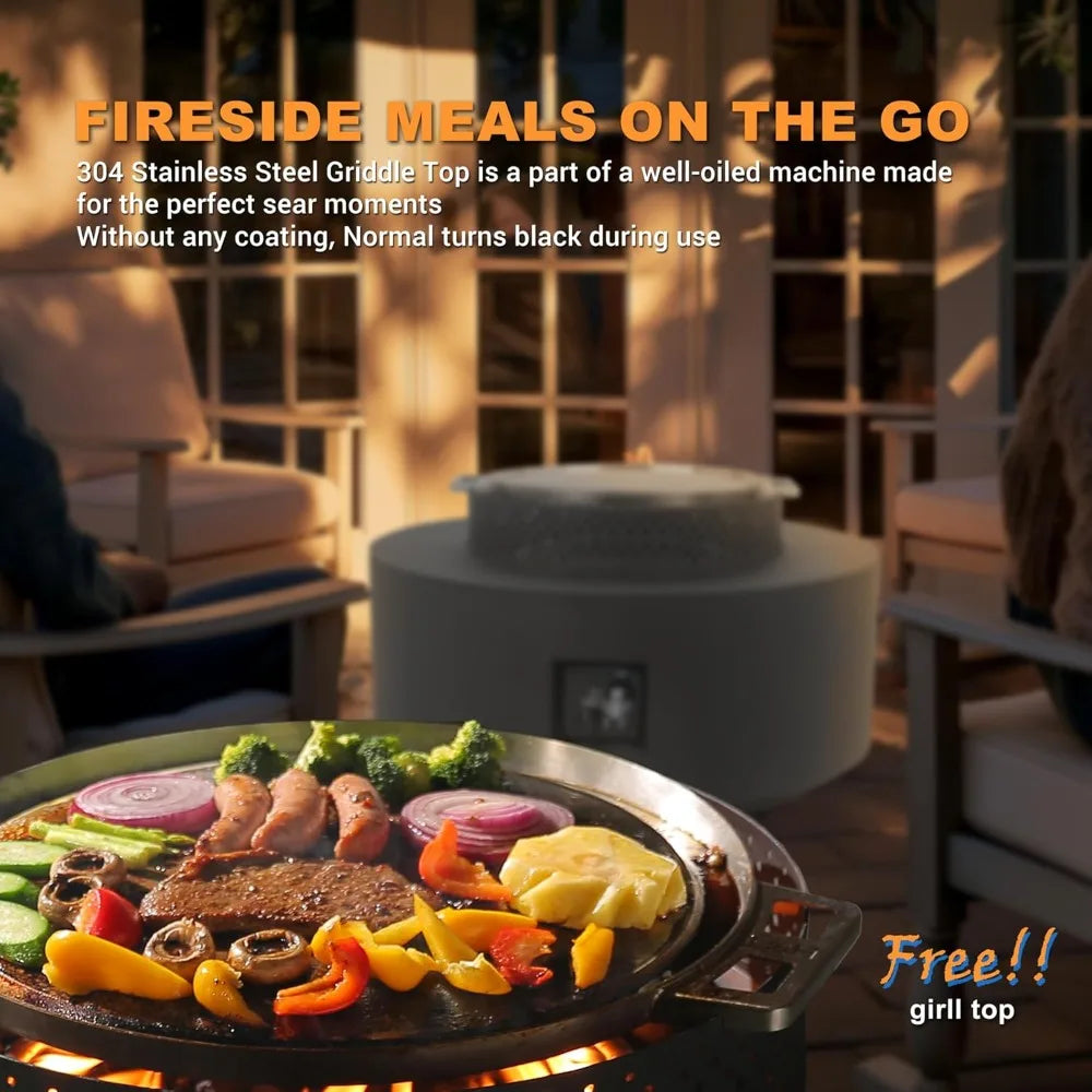 3-Piece Outdoor Fire Pit Table, 32 Inch Propane Fire Table 65,000 BTU Black Round Gas Firepit, Baking Sheet, Wind Guard and 16 i