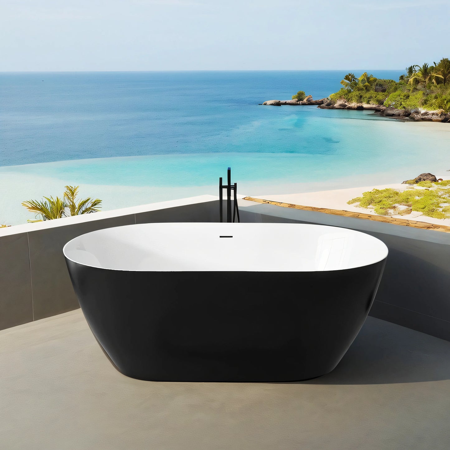 59" Acrylic Free Standing Tub Classic Oval Shape Soaking Tub Adjustable Freestanding Bathtub with Integrated Slotted Overflow an