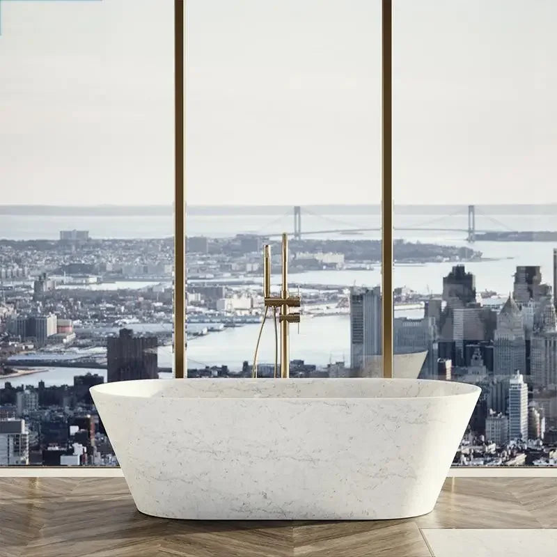Luxury Natural Marble Bathtub Custom-Made Double Soaking Tub for Hotel Villa Artistic Indoor Outdoor Design High-End Durable
