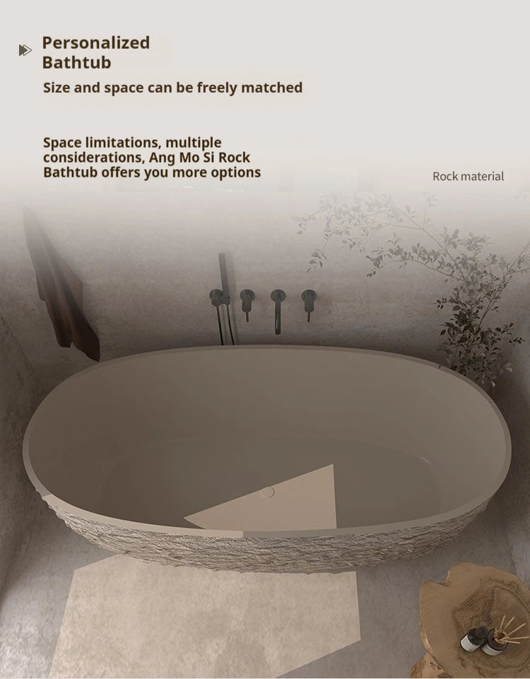 "Luxury Wabi Sabi Stone Texture Bathtub -Handmade One-Piece Artificial Rock Freestanding Tub, Artistic Bath for Home & B&B"