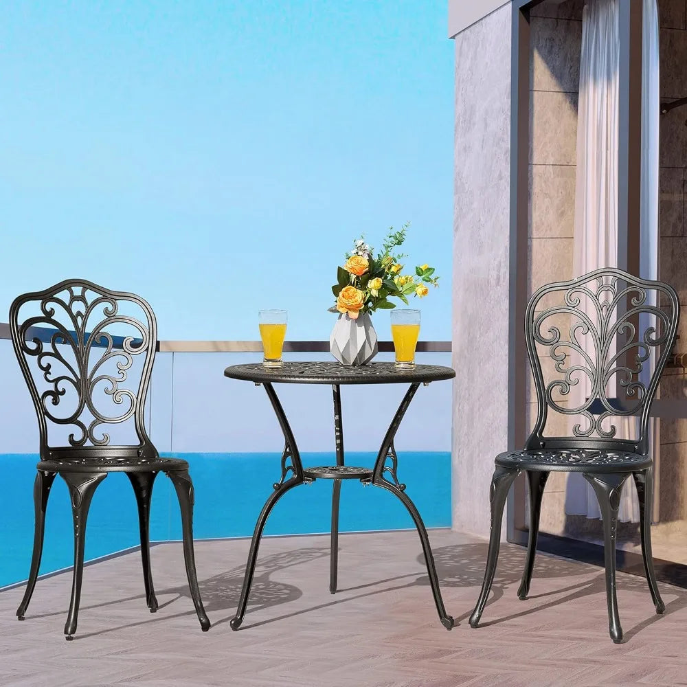 3 Piece Outdoor Bistro Table Set, All Weather Cast Aluminum Patio Bistro Sets Patio Table and Chairs Set of 2 with Umbrella Hole