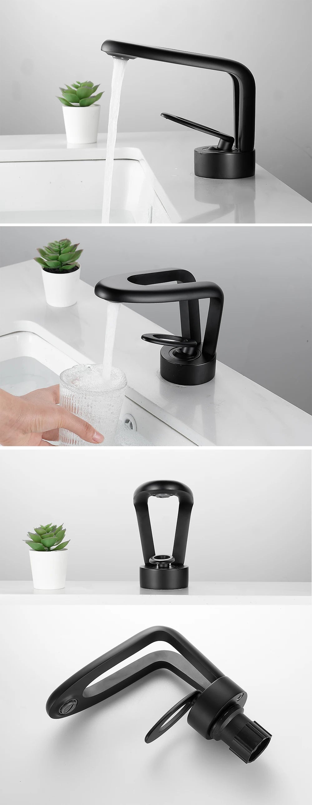 Golden/White Bathroom Basin Faucet Black Bathroom Faucet Brass Creative Grey Sink Mixer Tap Hot & Cold Waterfall Basin Faucet