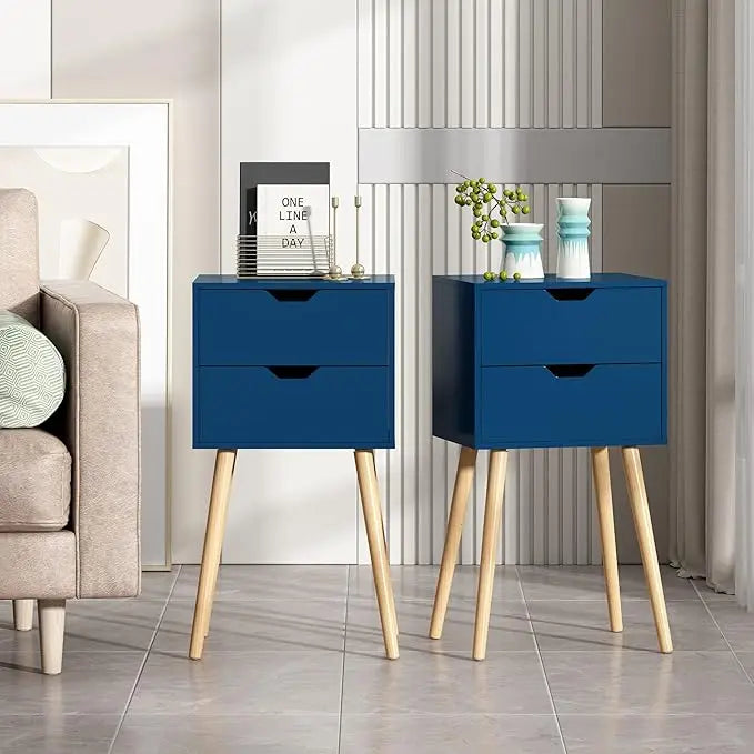 Solid Wood Nightstands Set of 2, Bedroom Side Tables with Drawers and Large Storage, End Table for Home