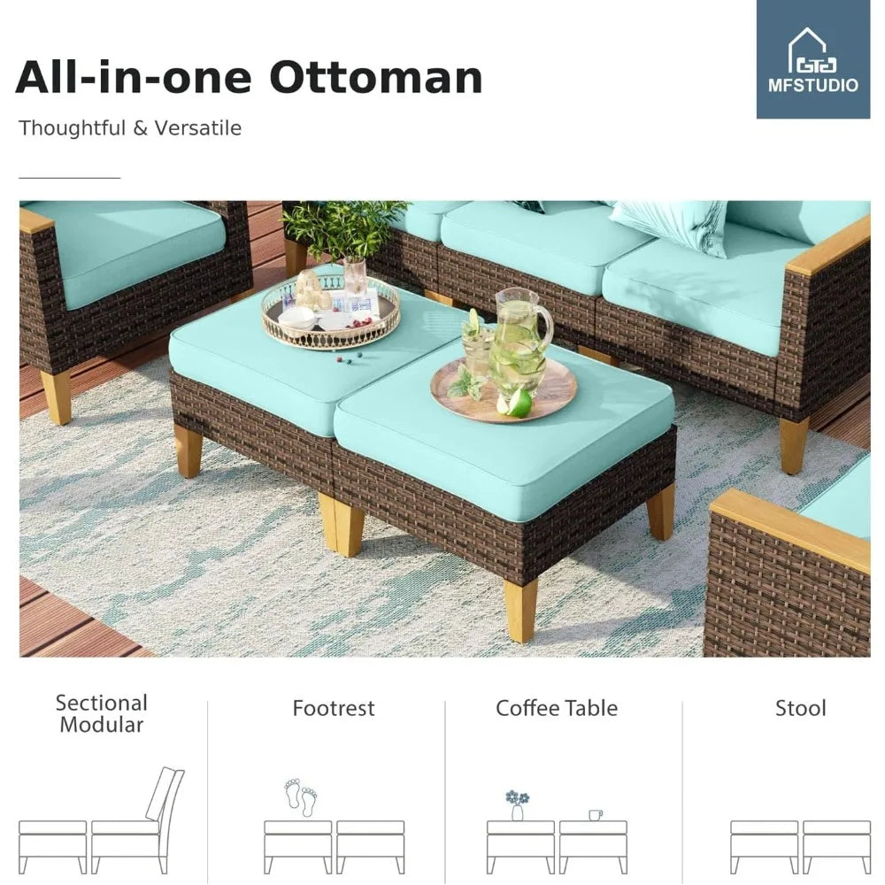 7 Piece Extra Large Wicker Patio Furniture Set, 2 x Armless Chair, 2 x Ottoman, 3-Seat Sofa, All-Weather Outdoor Rattan Patio