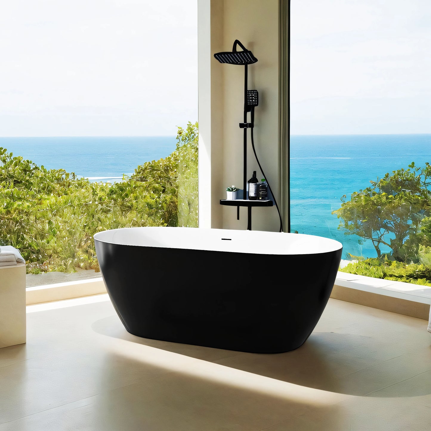 59" Acrylic Free Standing Tub Classic Oval Shape Soaking Tub Adjustable Freestanding Bathtub with Integrated Slotted Overflow an