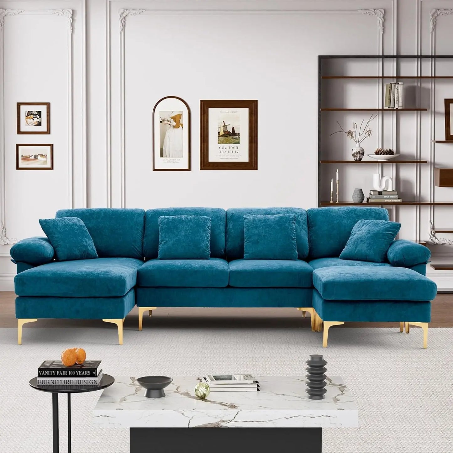 U Shaped Sectional Sofa Couch, 114" Convertible L Shaped Sofa with Chaise Lounge & Ottoman, Modern Oversized Modular