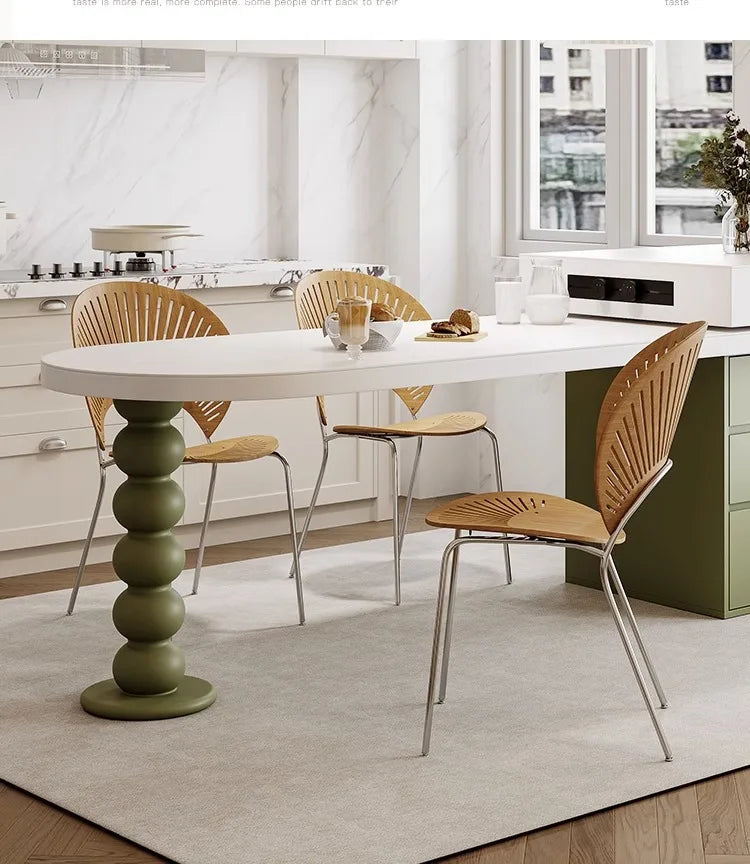 Island Table French Light Luxury Retractable Integrated Celebrity Family Apartment Arc Island Rock Plate Dining Table And Chairs