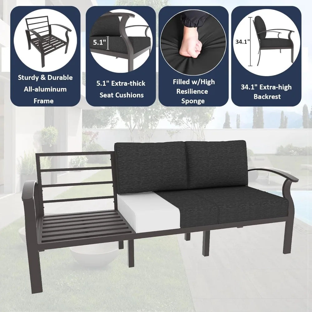 Aluminum Patio Furniture Set with 2 Swivel Chairs 7-seat Metal Outdoor Furniture Patio Sectional Sofas Patio Conversation Set w