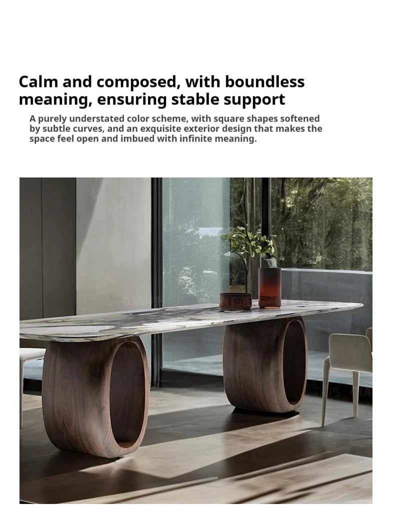Luxury Natural Marble Dining Table, Rectangle Italian Modern Design with Walnut Wood, Customizable Designer Table for Villa