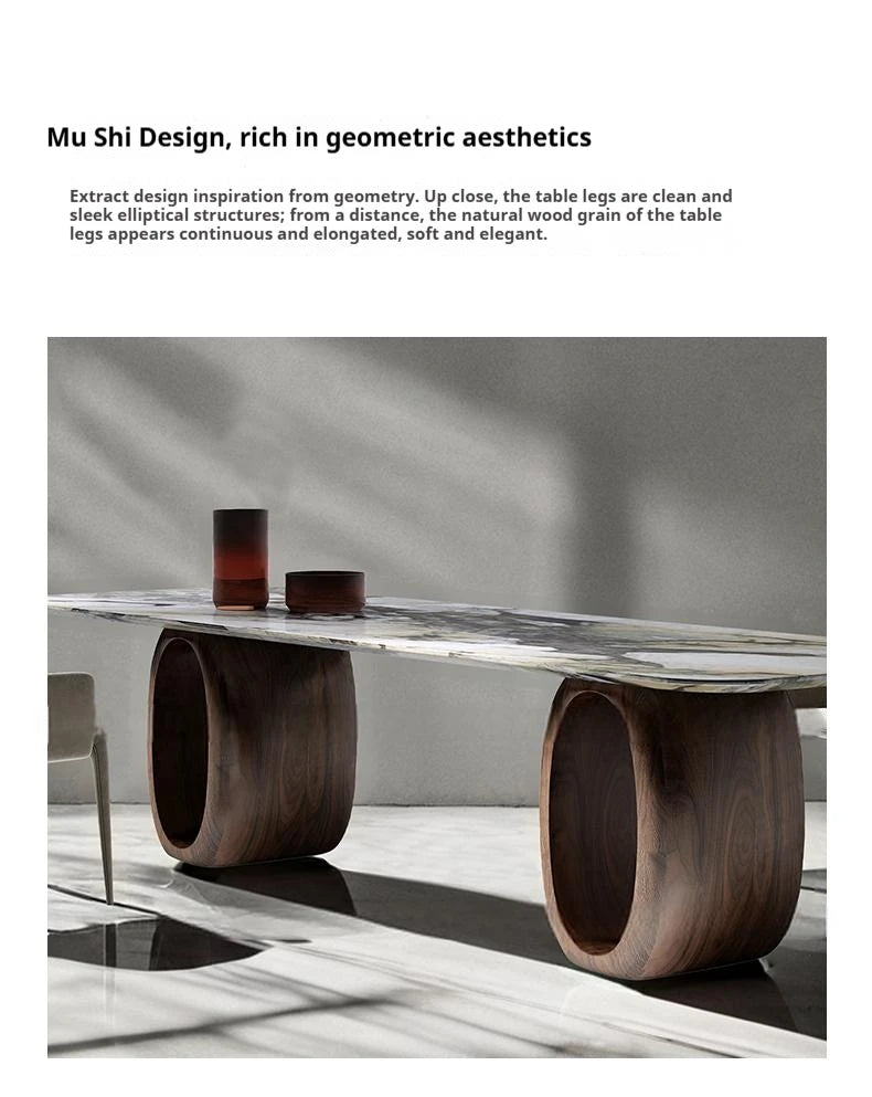 Luxury Natural Marble Dining Table, Rectangle Italian Modern Design with Walnut Wood, Customizable Designer Table for Villa