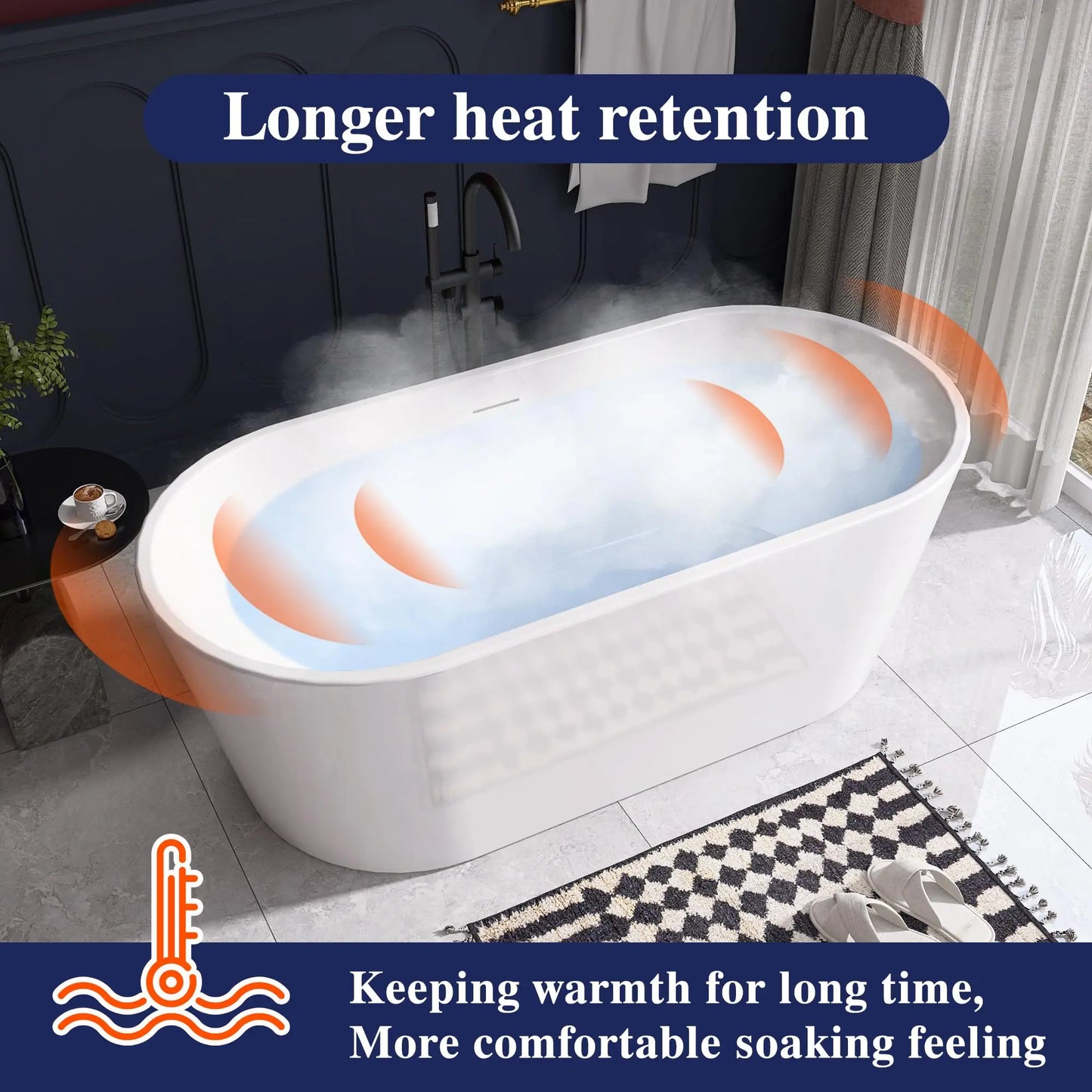 67" Acrylic Freestanding Bathtub, Soaking Tub for Bathroom, Stand Alone Tub, cUPC Certified, Integrated Overflow and Drain