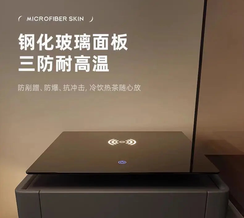 Smart Nightstand with LED Light Wireless Charging Safe or 2 Drawers – Modern Bedside Table Tempered Glass Top No Assembly